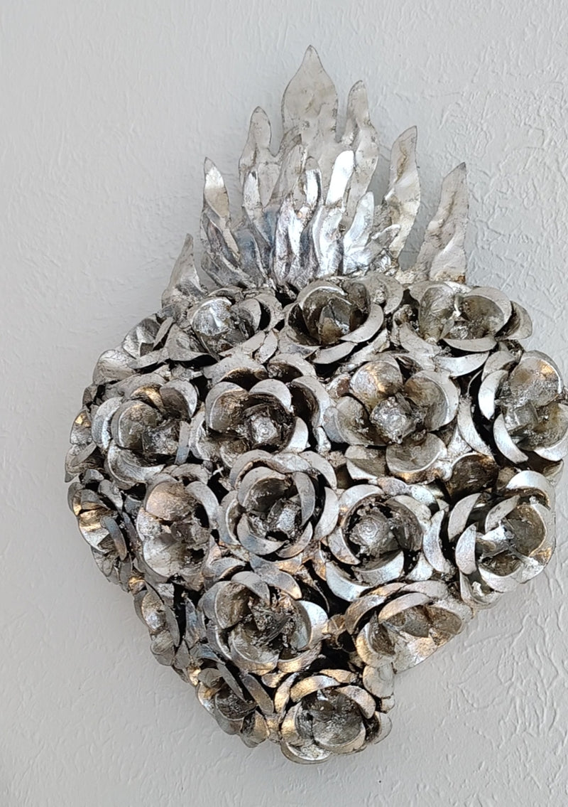 Corazón with Roses Silver leaf