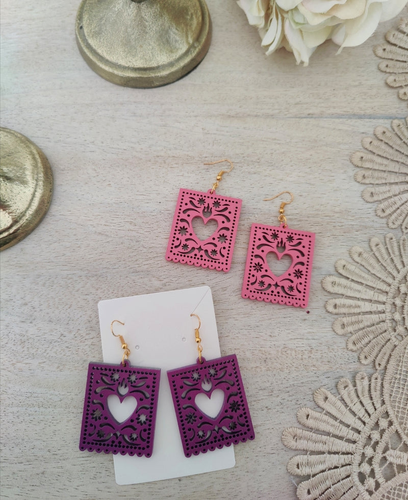 Papel Picado earrings: Corazón Sagrado