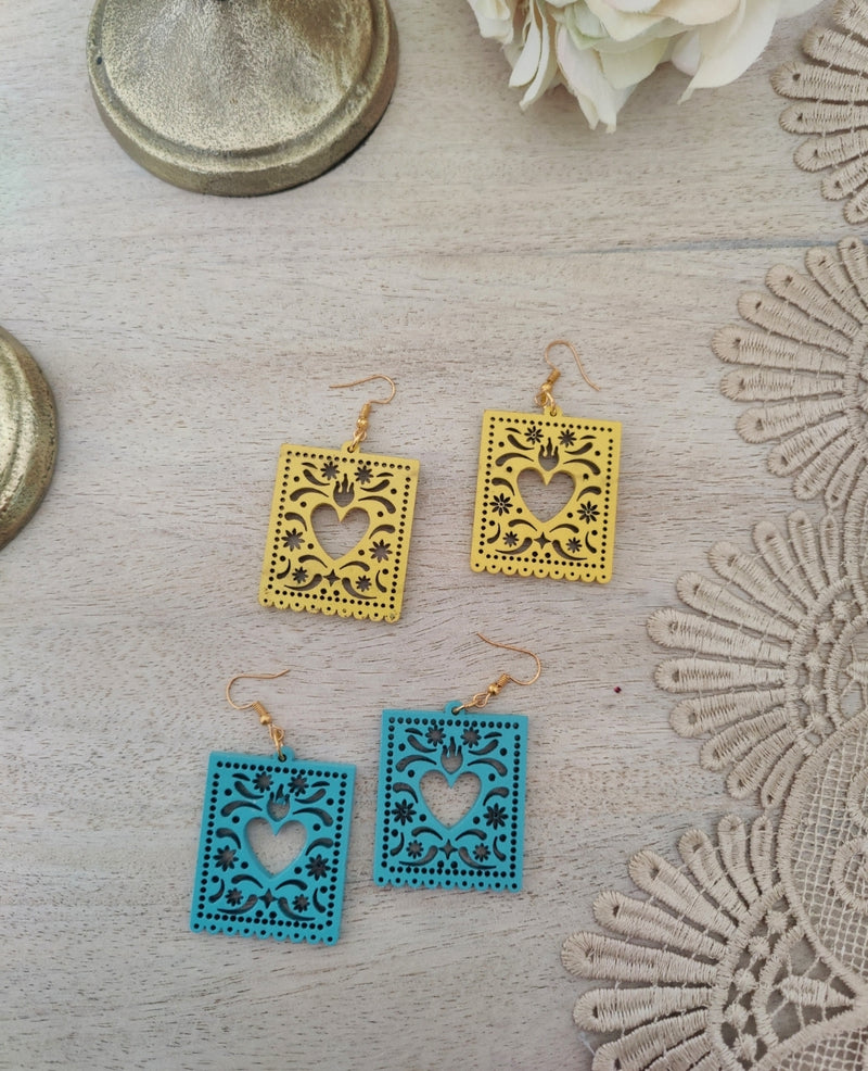 Papel Picado earrings: Corazón Sagrado