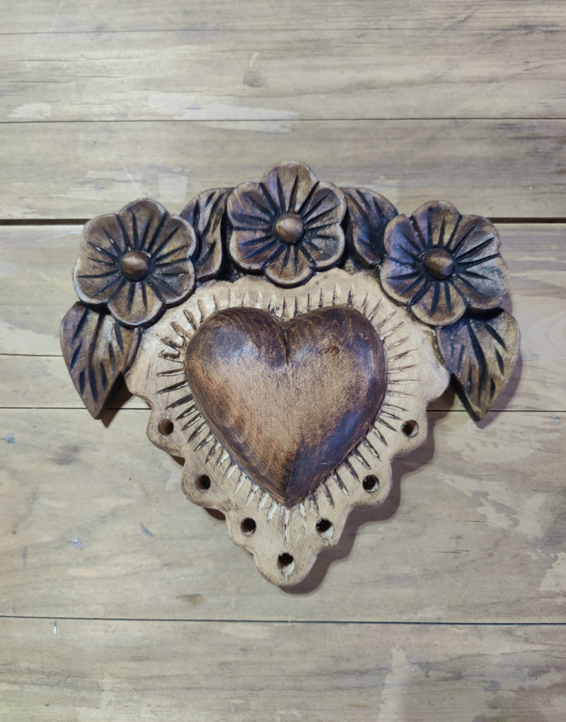 Corazón 3 Rosas Madera
