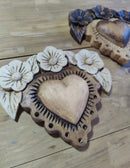 Corazón 3 Rosas Madera