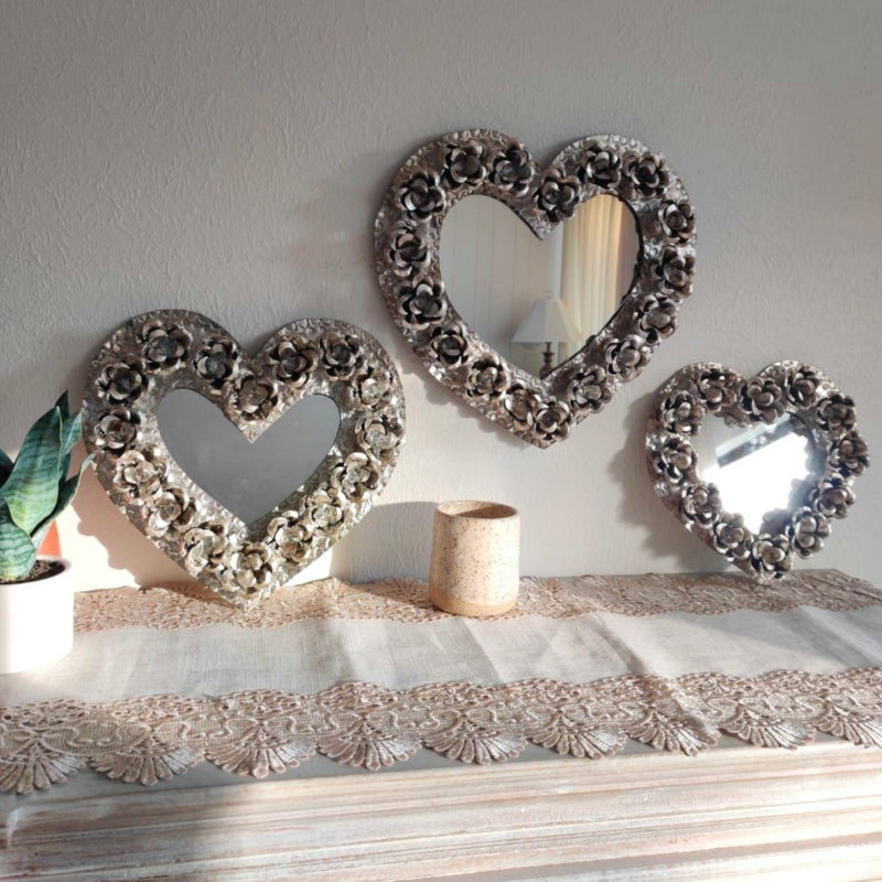 Heart Mirror Silver Leaf