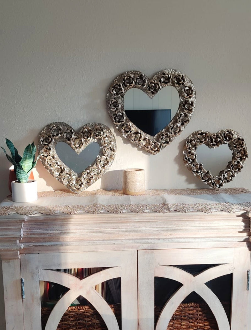 Heart Mirror Silver Leaf