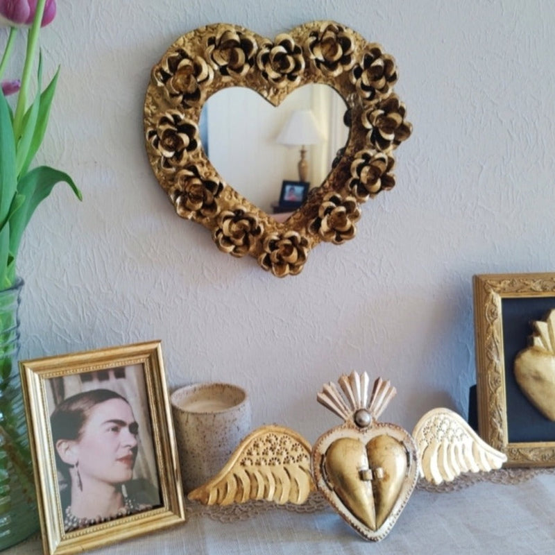 Mirror Corazon con Alas Gold Leaf