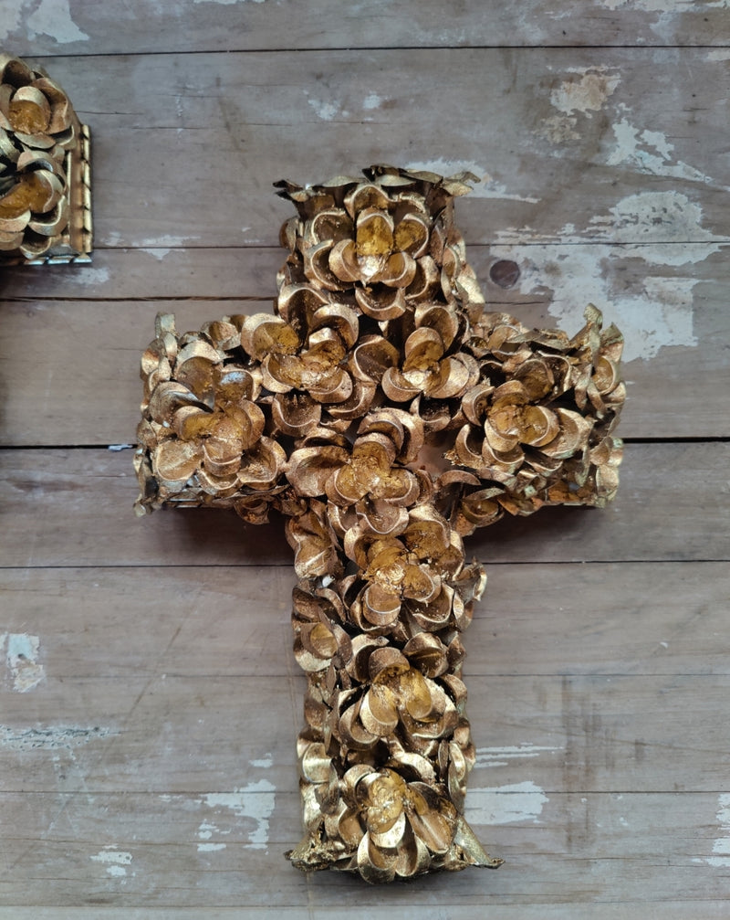 Gold Leaf Roses Cross