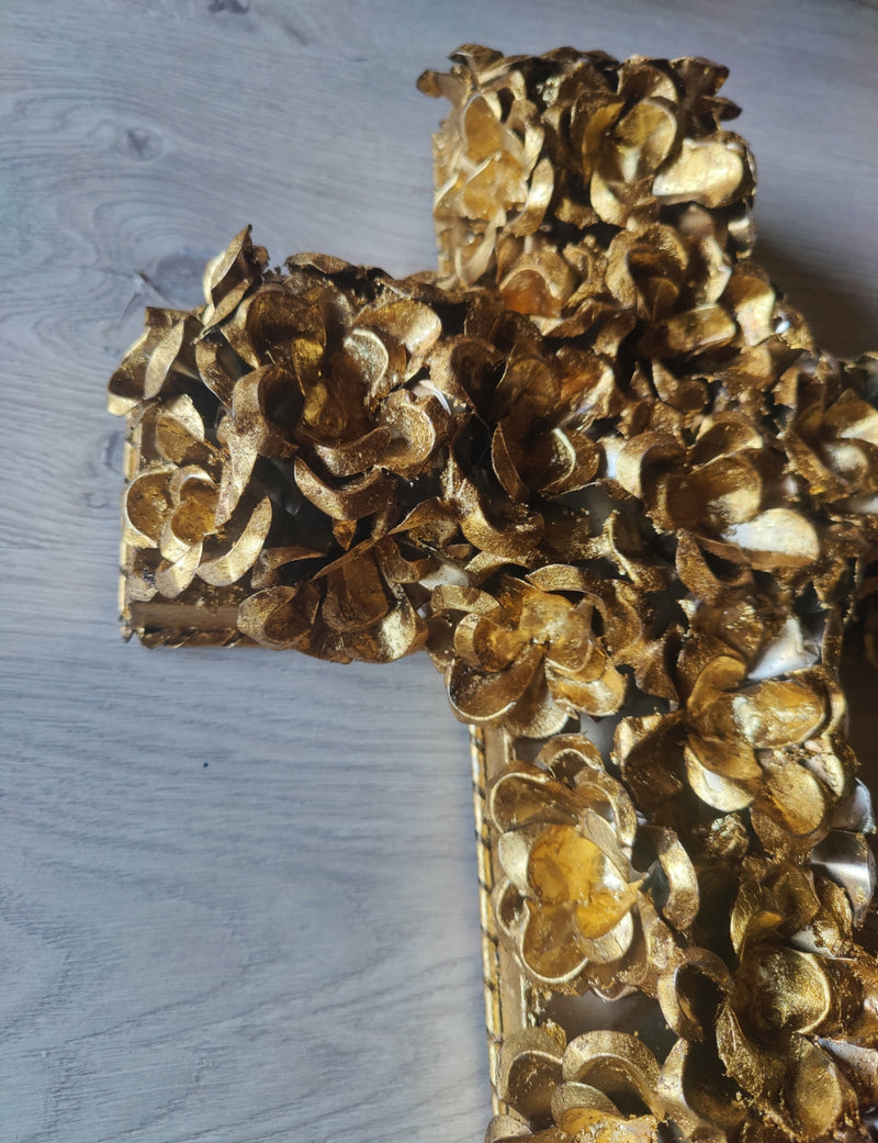 Gold Leaf Roses Cross