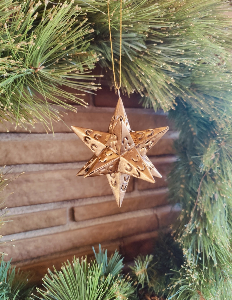 Tin Star Ornament Antique Gold