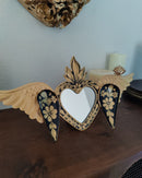 Mirror Corazon con Alas & Gold Flowers