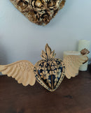 Mirror Corazon con Alas & Gold Flowers