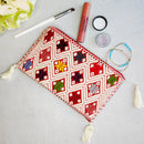 Cosmetic Textile Bag with Tassels: Diamond Flower