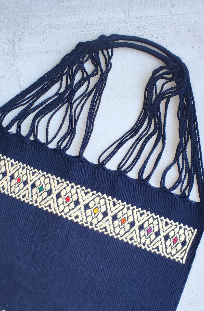 Handwoven Cotton Tote Bag: Diamond Flower