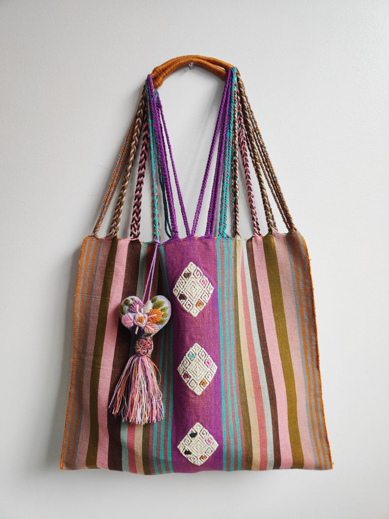 Handwoven Cotton Tote Bag with Artisanal Tassel