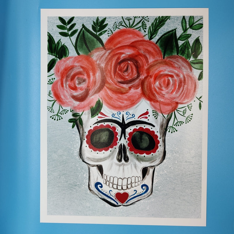 Art Print: Calavera con Flores
