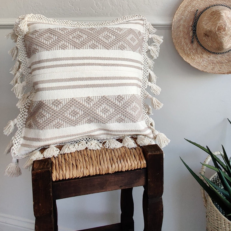 Handwoven Textured Oaxaca Pillow Cover with Tassels