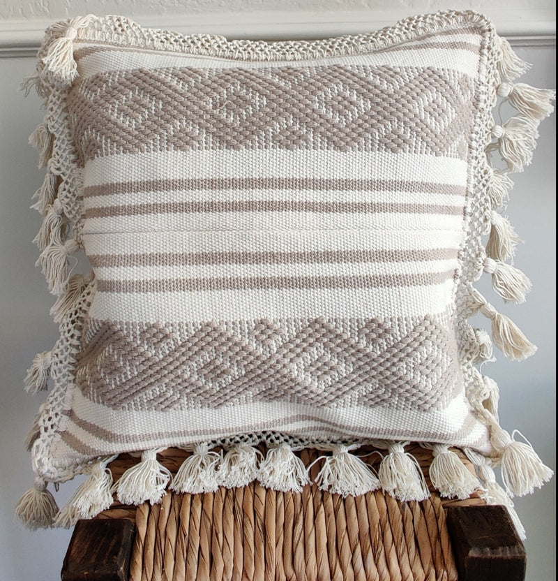 Handwoven Textured Oaxaca Pillow Cover with Tassels